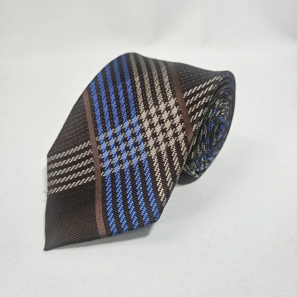 Michael Kors Men Plaid Silk Tie‎ Brown Blue Tan Formal Business Accessory